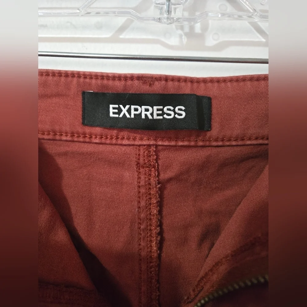 Express Orange Pleated Mom Short High-Rise Cuffed Chino Shorts Women's Size 14 - Picture 4 of 5